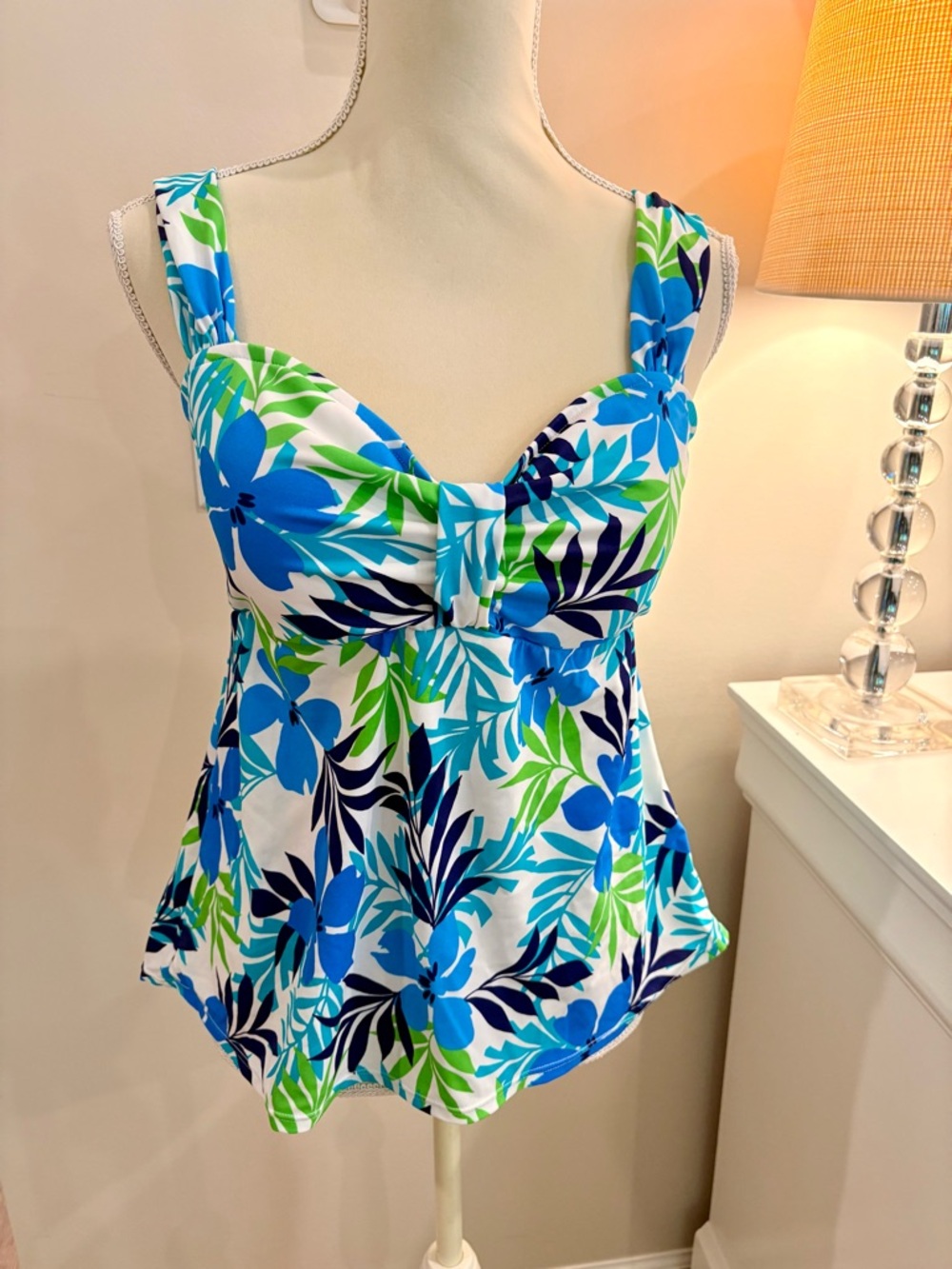 Blue & Green Floral Women’s Swim Coverup Tankini Top